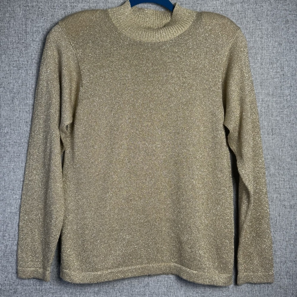 Vintage 80s/90s Westbound Mock‎ Neck Sweater Gold Shimmer Metallic Holiday S/M